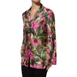 Hot Pink Fig Printed Silk Shirt Blouse Top