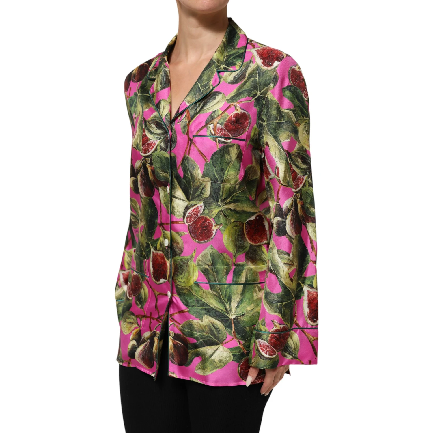 Hot Pink Fig Printed Silk Shirt Blouse Top