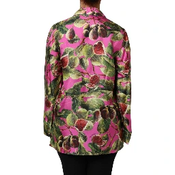 Hot Pink Fig Printed Silk Shirt Blouse Top