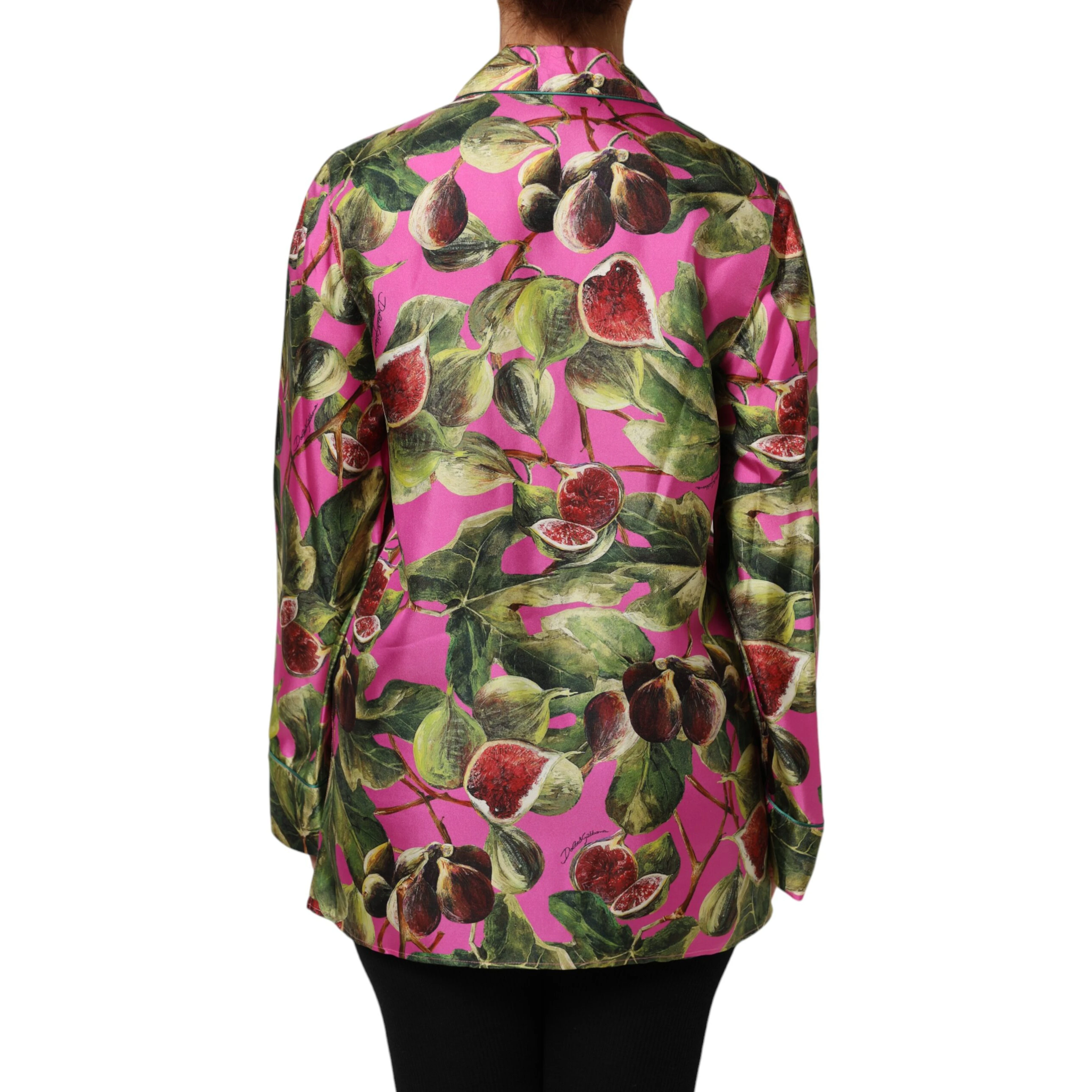 Hot Pink Fig Printed Silk Shirt Blouse Top