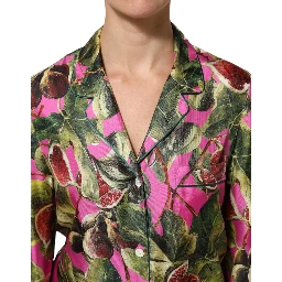 Hot Pink Fig Printed Silk Shirt Blouse Top