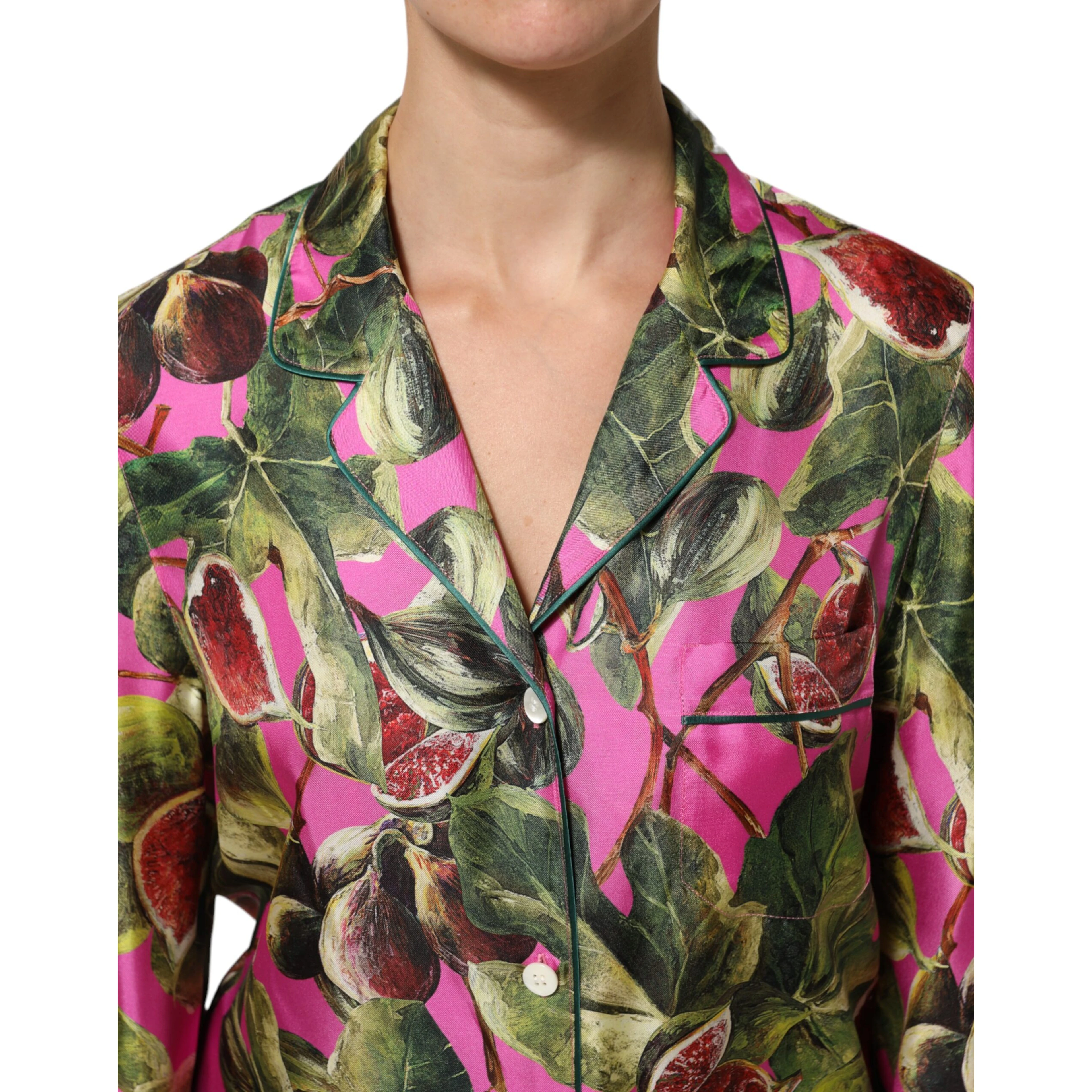Hot Pink Fig Printed Silk Shirt Blouse Top