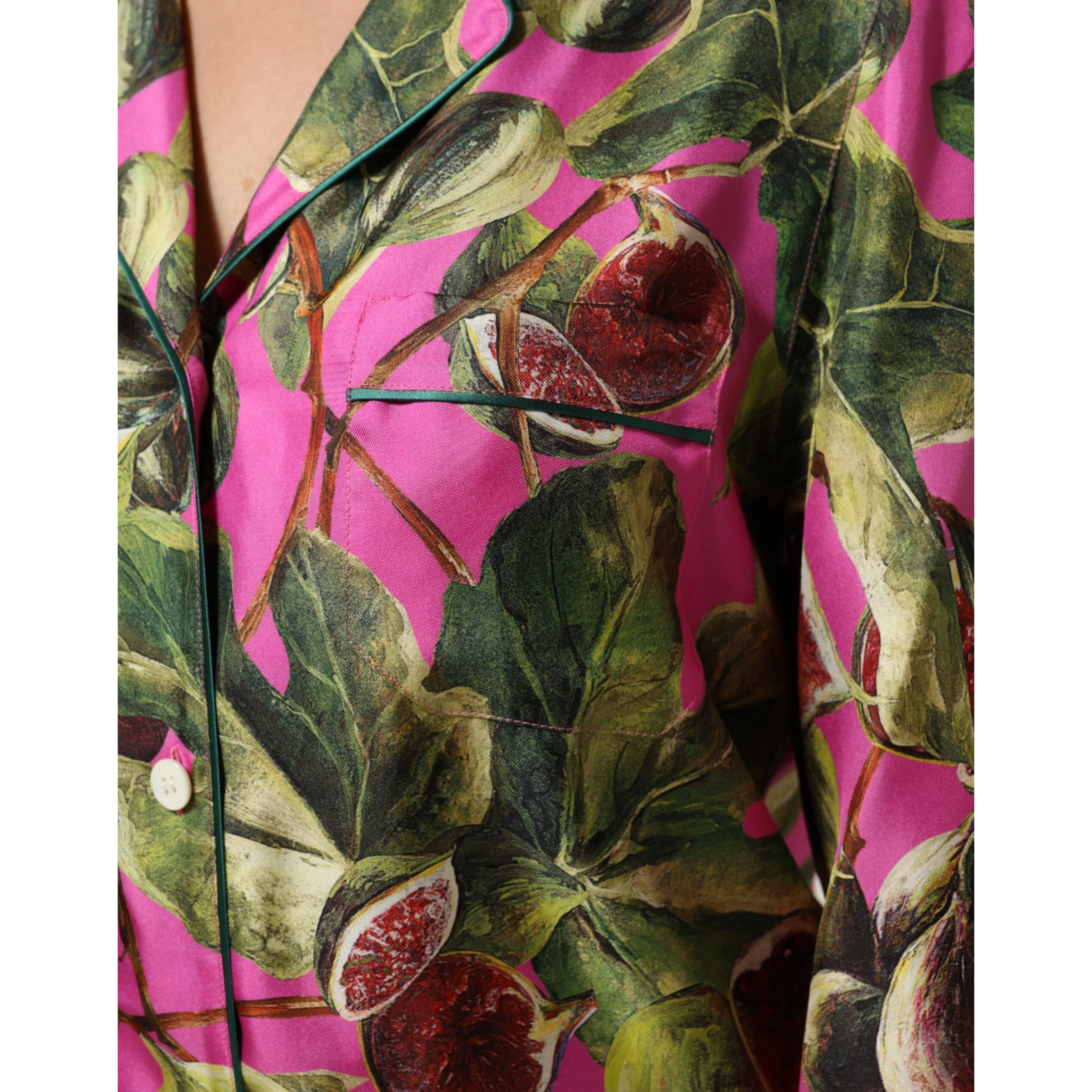 Hot Pink Fig Printed Silk Shirt Blouse Top