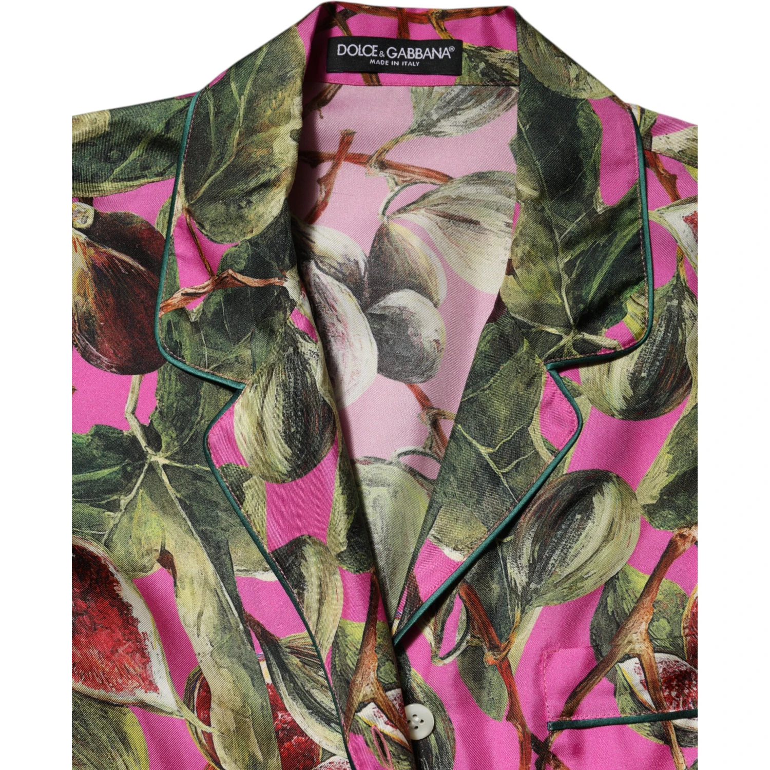 Hot Pink Fig Printed Silk Shirt Blouse Top
