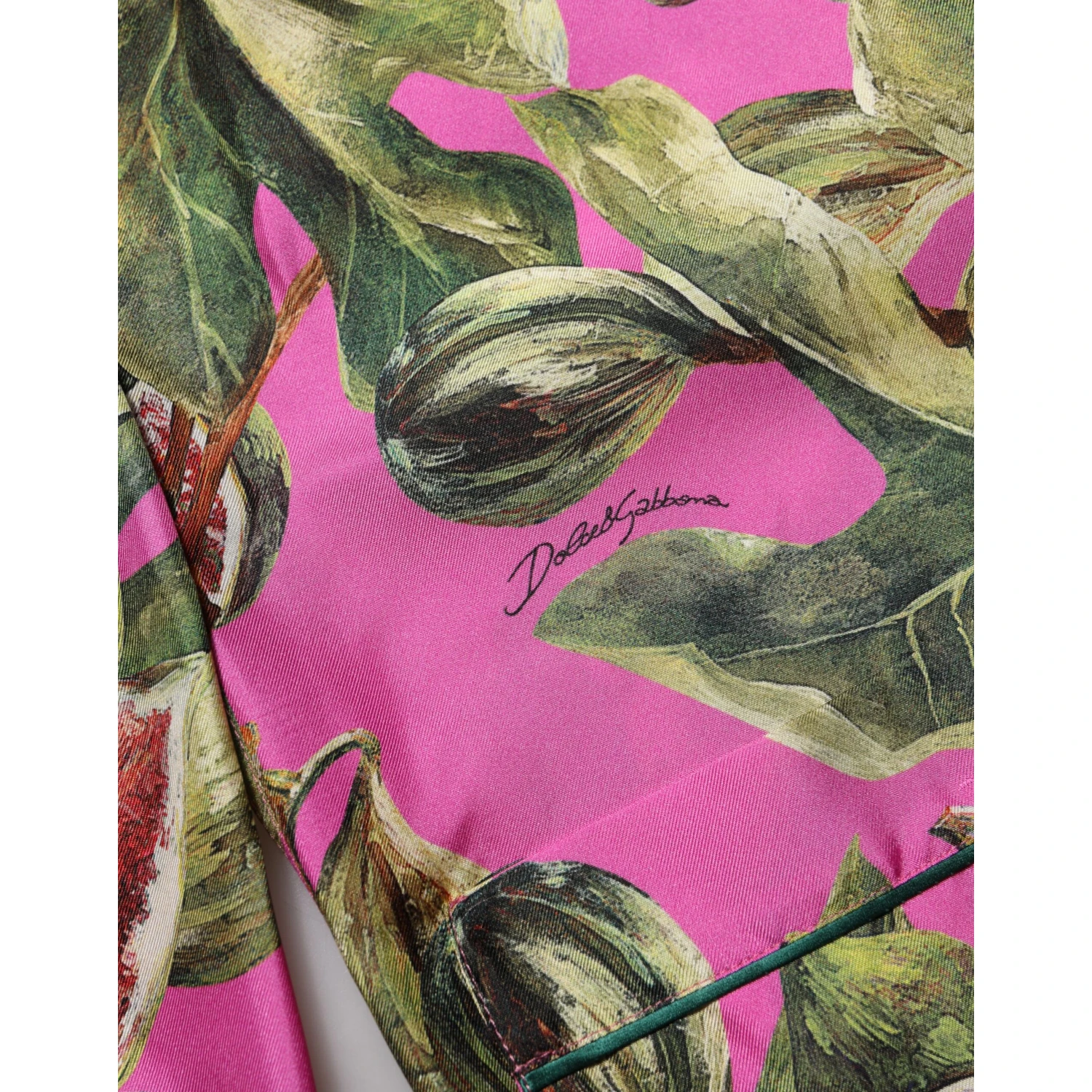 Hot Pink Fig Printed Silk Shirt Blouse Top