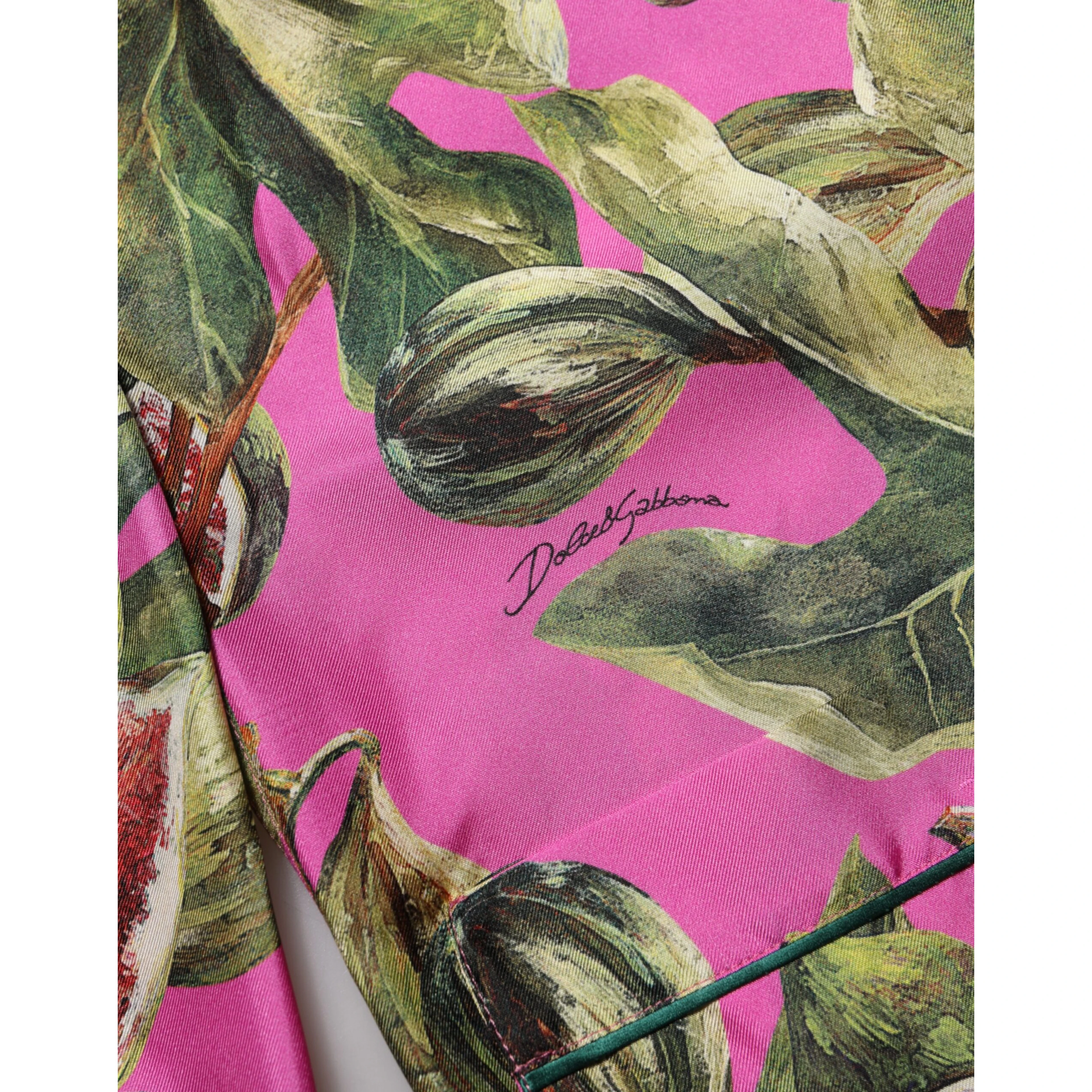 Hot Pink Fig Printed Silk Shirt Blouse Top