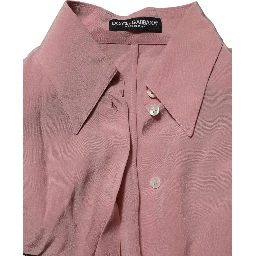 Pink Silk Collared Long Sleeves Blouse Top