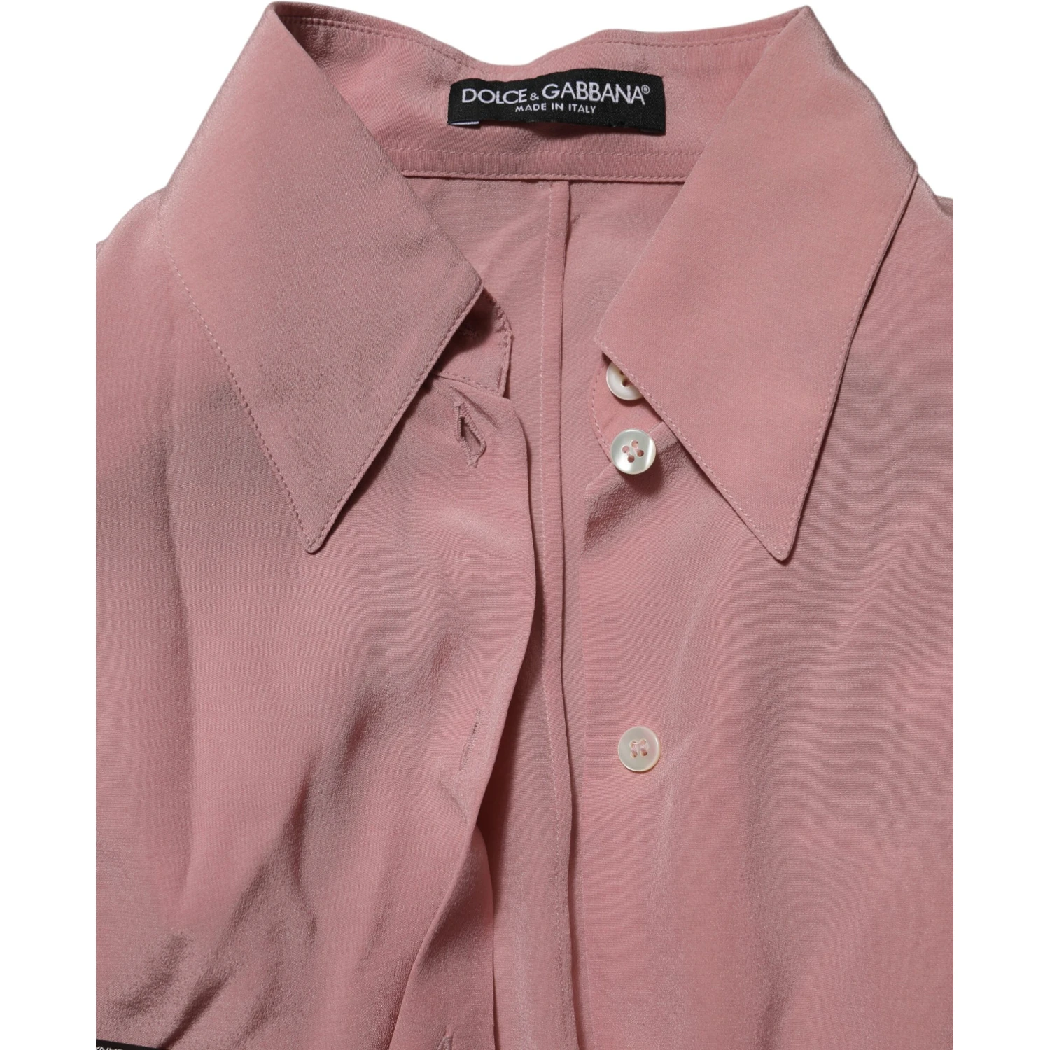 Pink Silk Collared Long Sleeves Blouse Top