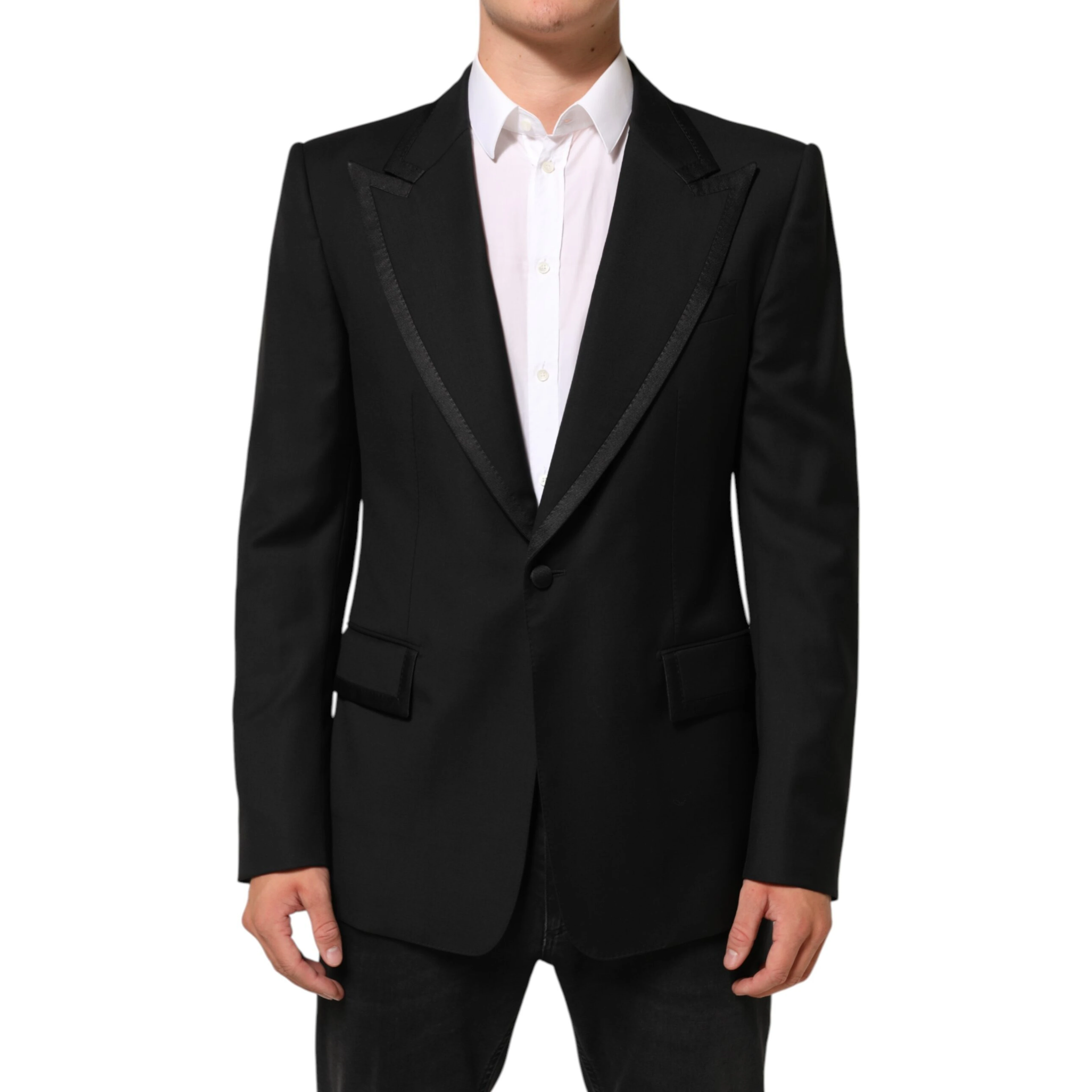 Black Wool 1 Button Suit Jacket Men Blazer