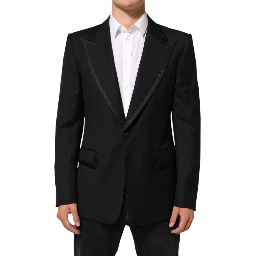 Black Wool 1 Button Suit Jacket Men Blazer
