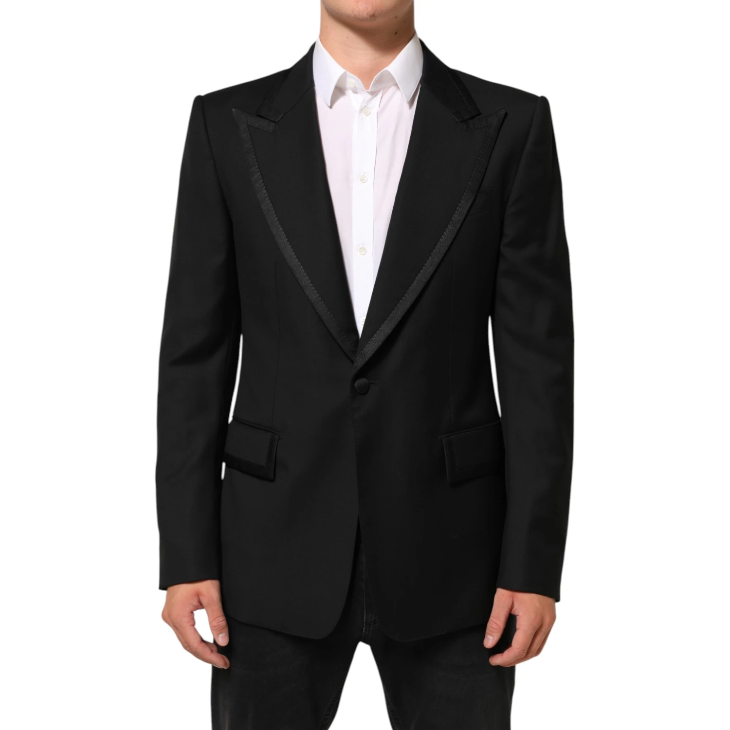 Black Wool 1 Button Suit Jacket Men Blazer