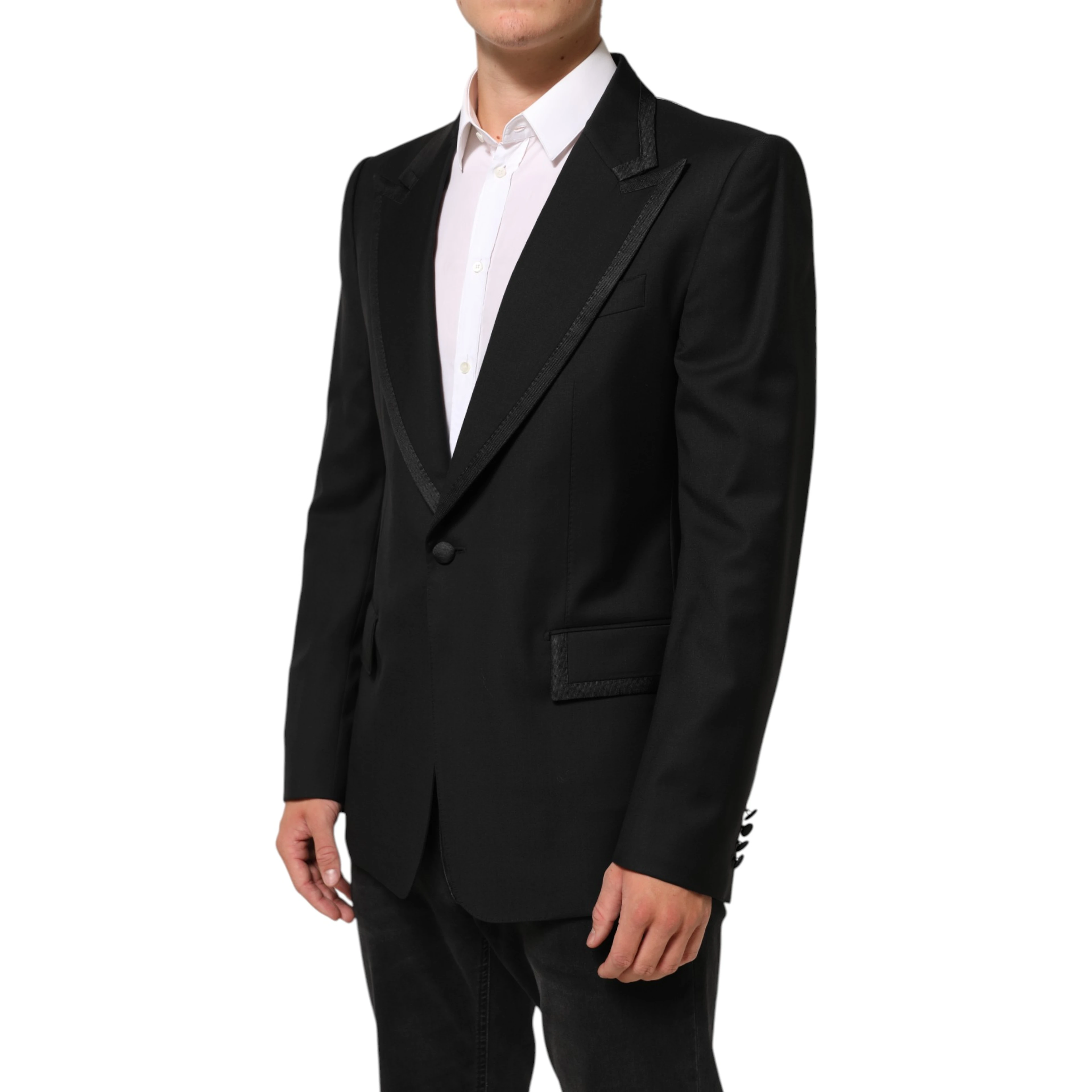 Black Wool 1 Button Suit Jacket Men Blazer