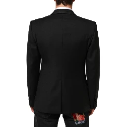 Black Wool 1 Button Suit Jacket Men Blazer