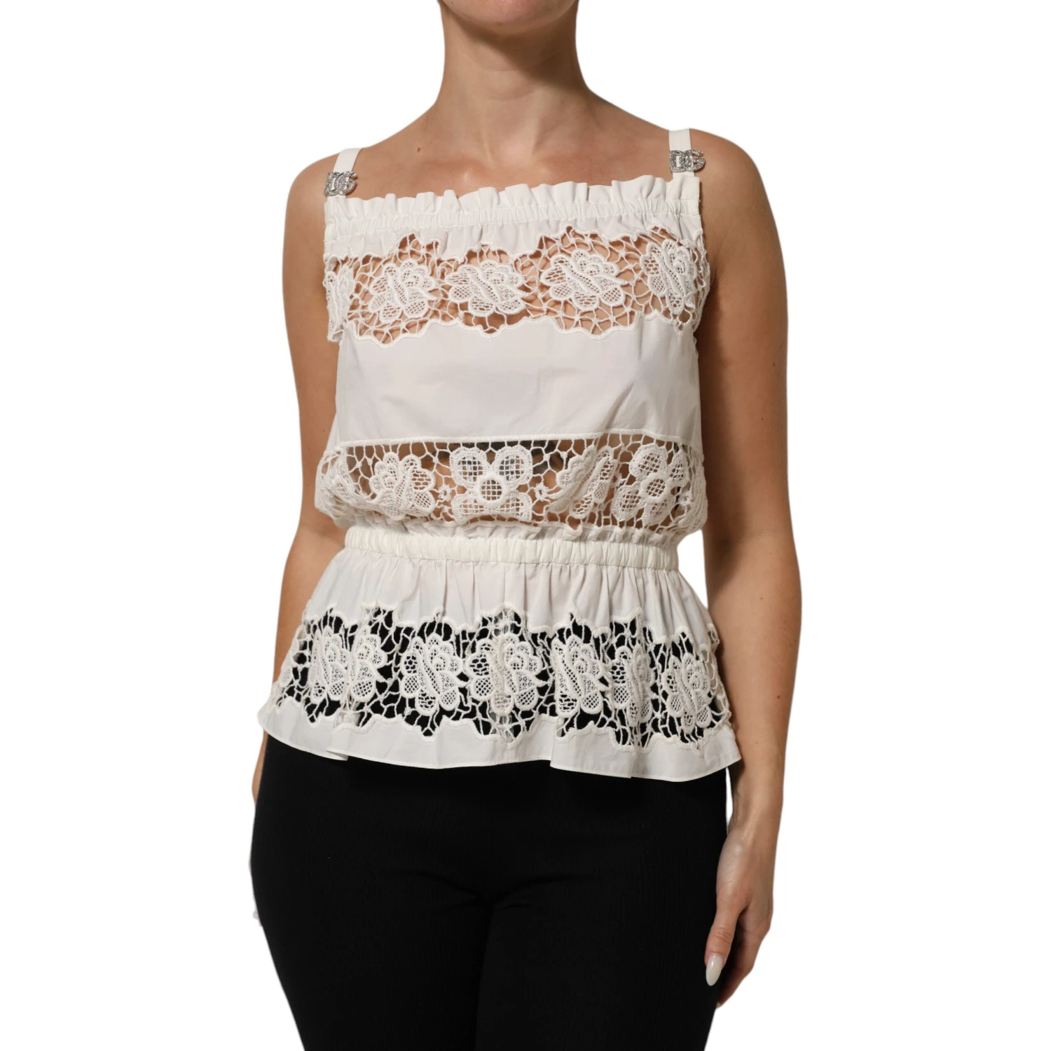 White Poplin Openwork Embroidery Tank Top