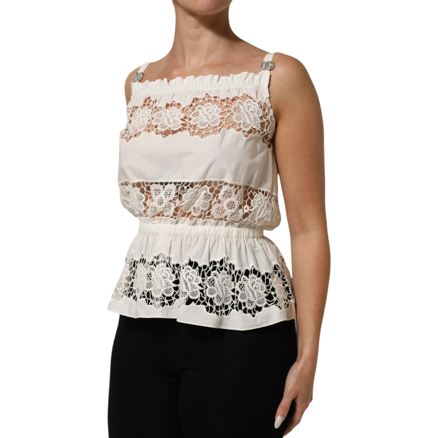 White Poplin Openwork Embroidery Tank Top