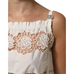 White Poplin Openwork Embroidery Tank Top