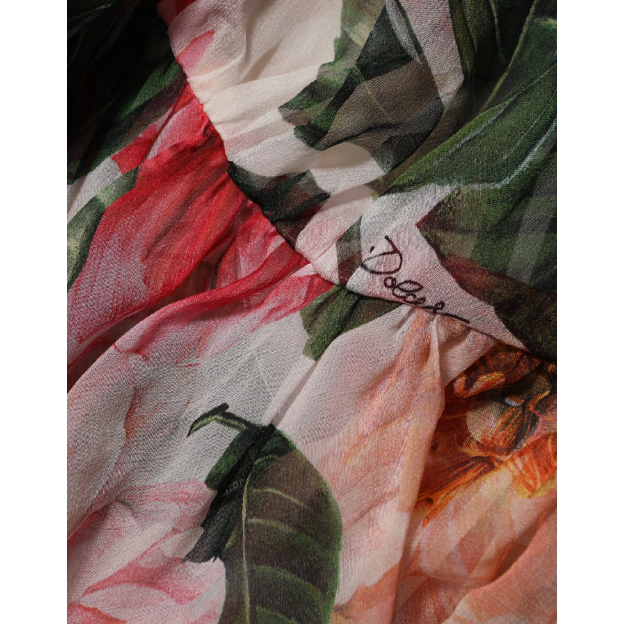 Pink Camellias Printed Silk V-neck Blouse Top