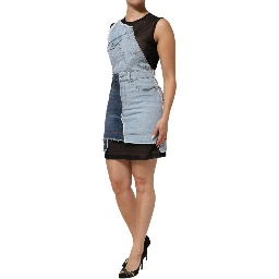 Blue Nylon Patchwork Denim Sheath Mini Dress