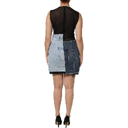 Blue Nylon Patchwork Denim Sheath Mini Dress