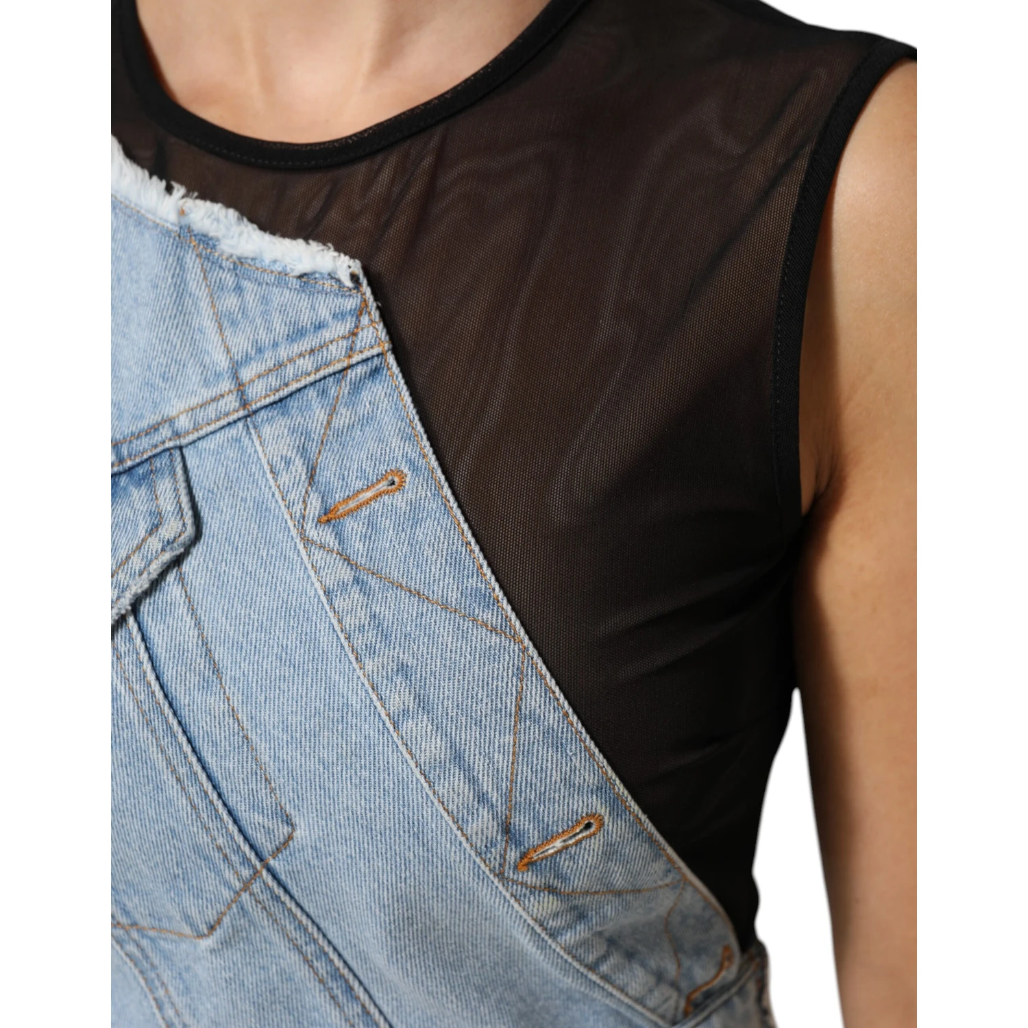 Blue Nylon Patchwork Denim Sheath Mini Dress