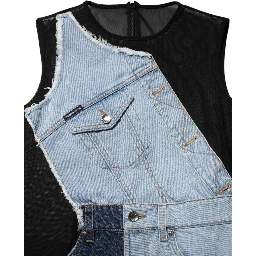 Blue Nylon Patchwork Denim Sheath Mini Dress