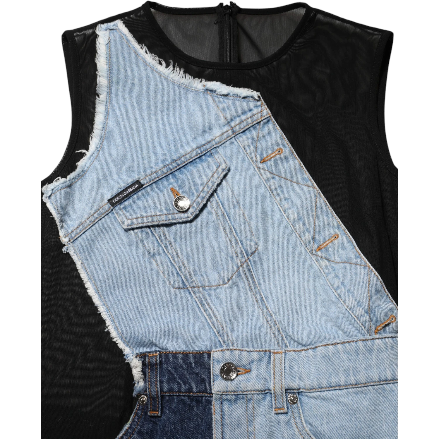 Blue Nylon Patchwork Denim Sheath Mini Dress
