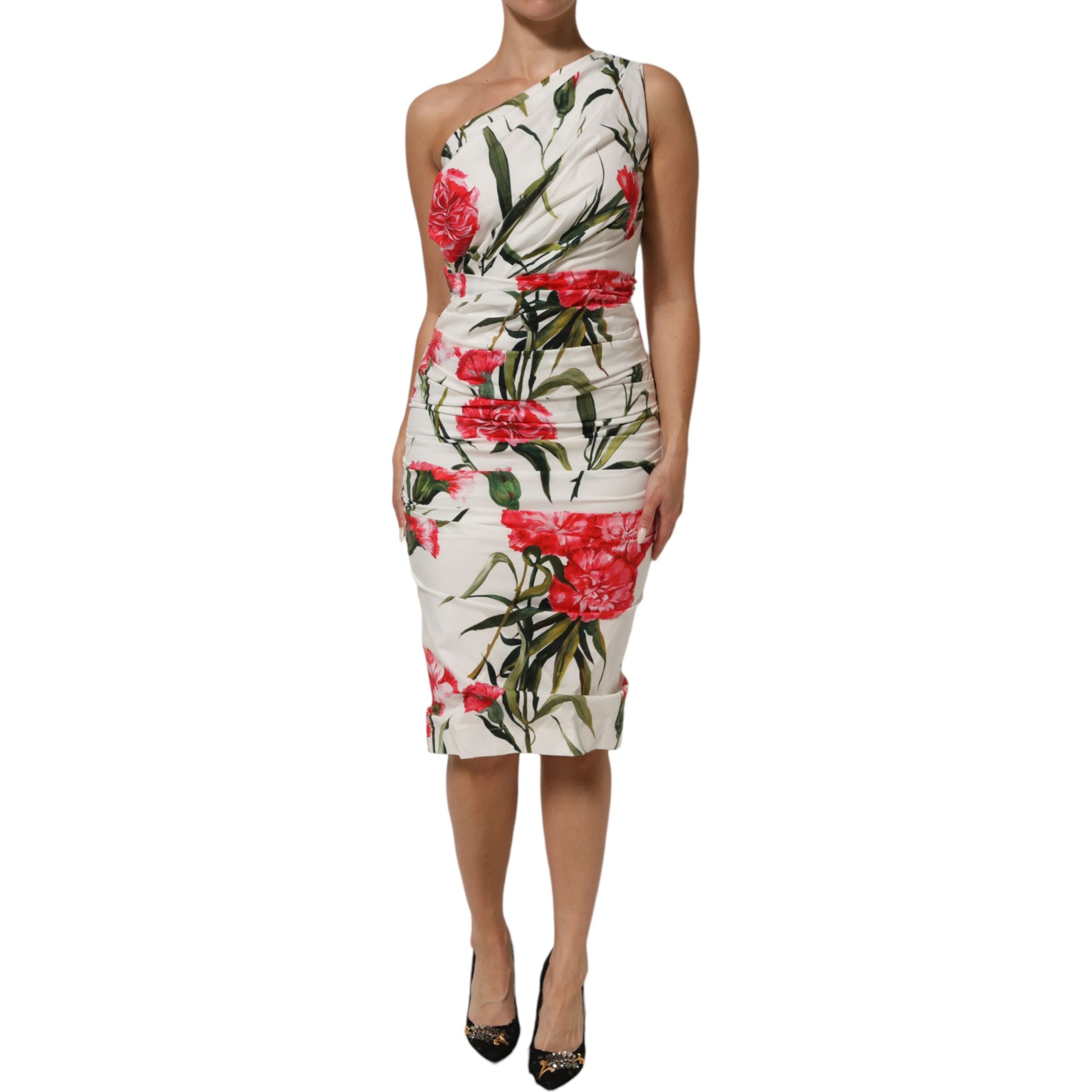 White Floral One Shoulder Sheath Dress