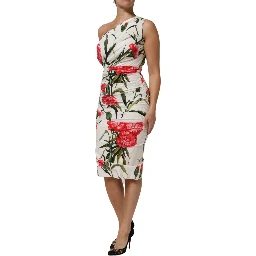 White Floral One Shoulder Sheath Dress