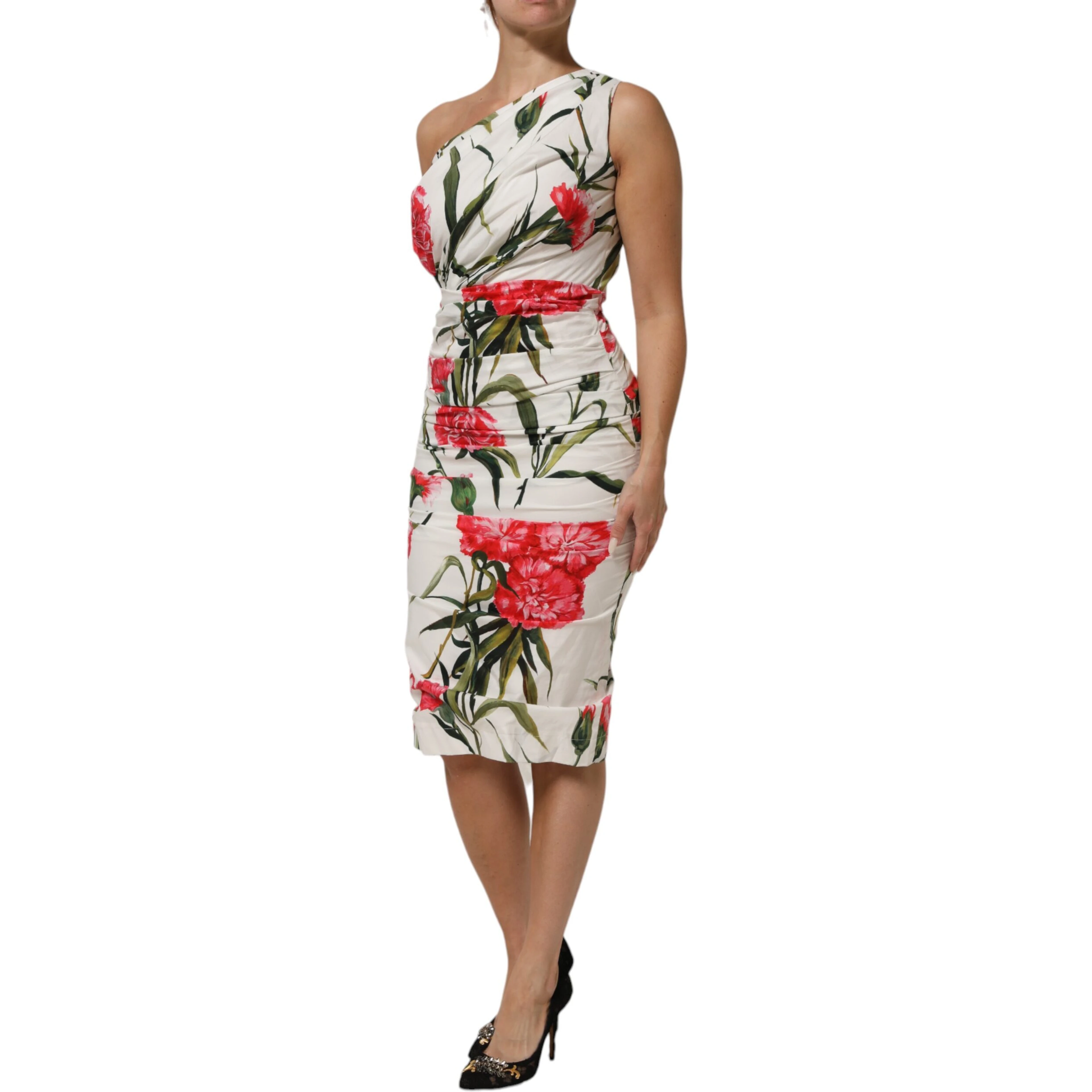 White Floral One Shoulder Sheath Dress