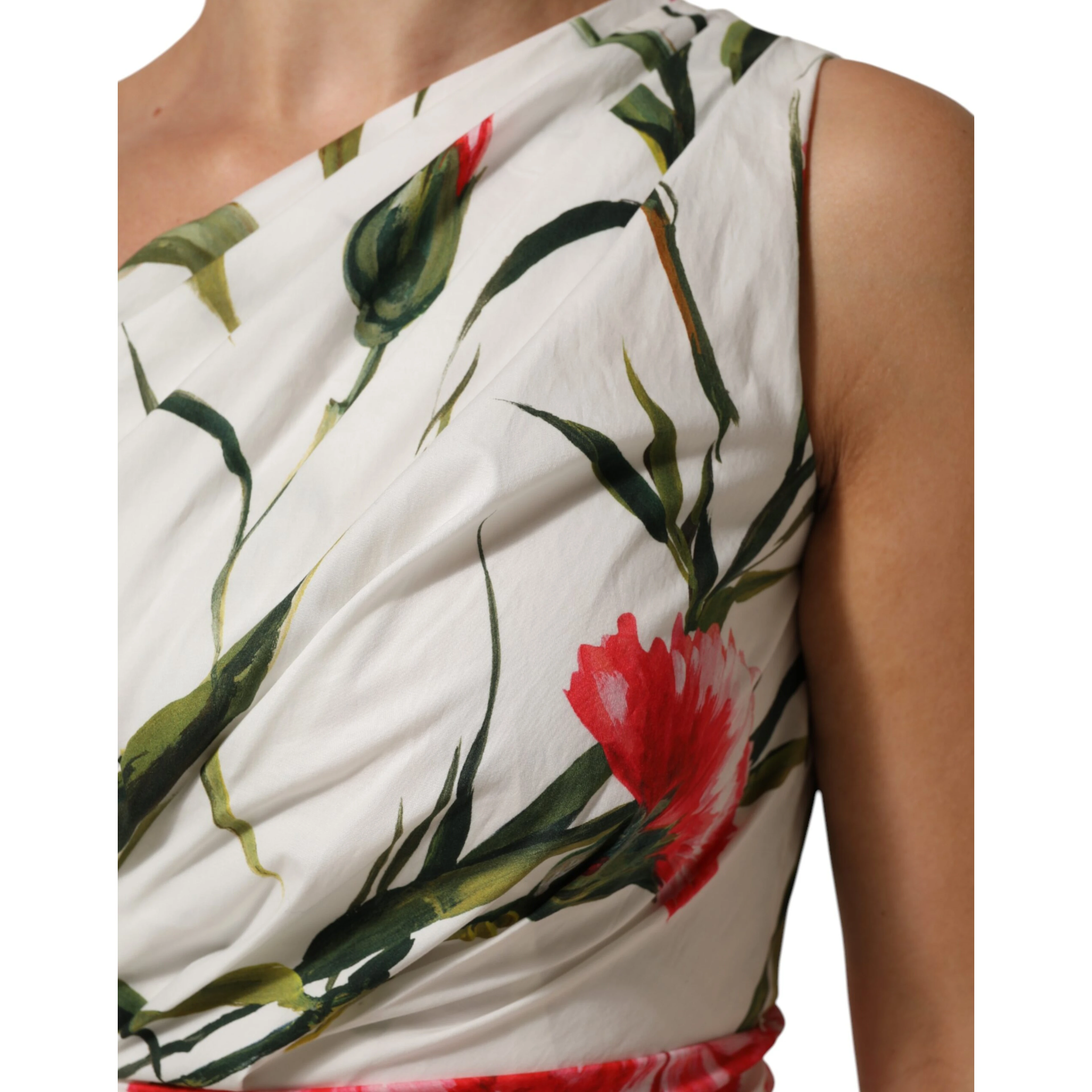 White Floral One Shoulder Sheath Dress