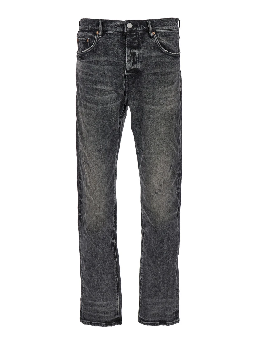 Black Straight Five Pocket Jeans in Stretch Cotton Denim Man