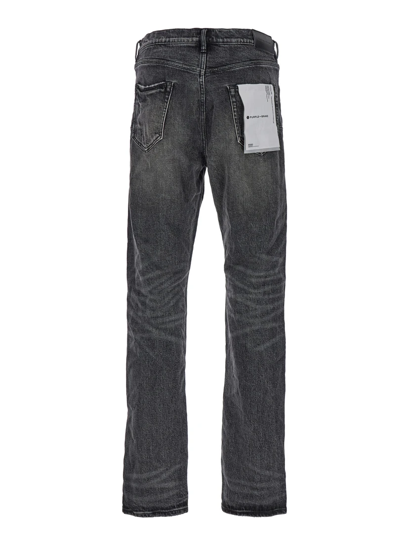Black Straight Five Pocket Jeans in Stretch Cotton Denim Man