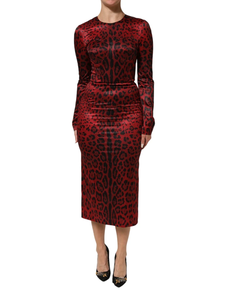 Red Leopard Sheath Long Sleeves Dress alternative