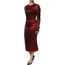Red Leopard Sheath Long Sleeves Dress
