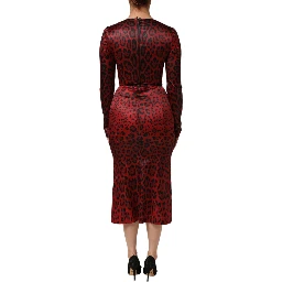 Red Leopard Sheath Long Sleeves Dress