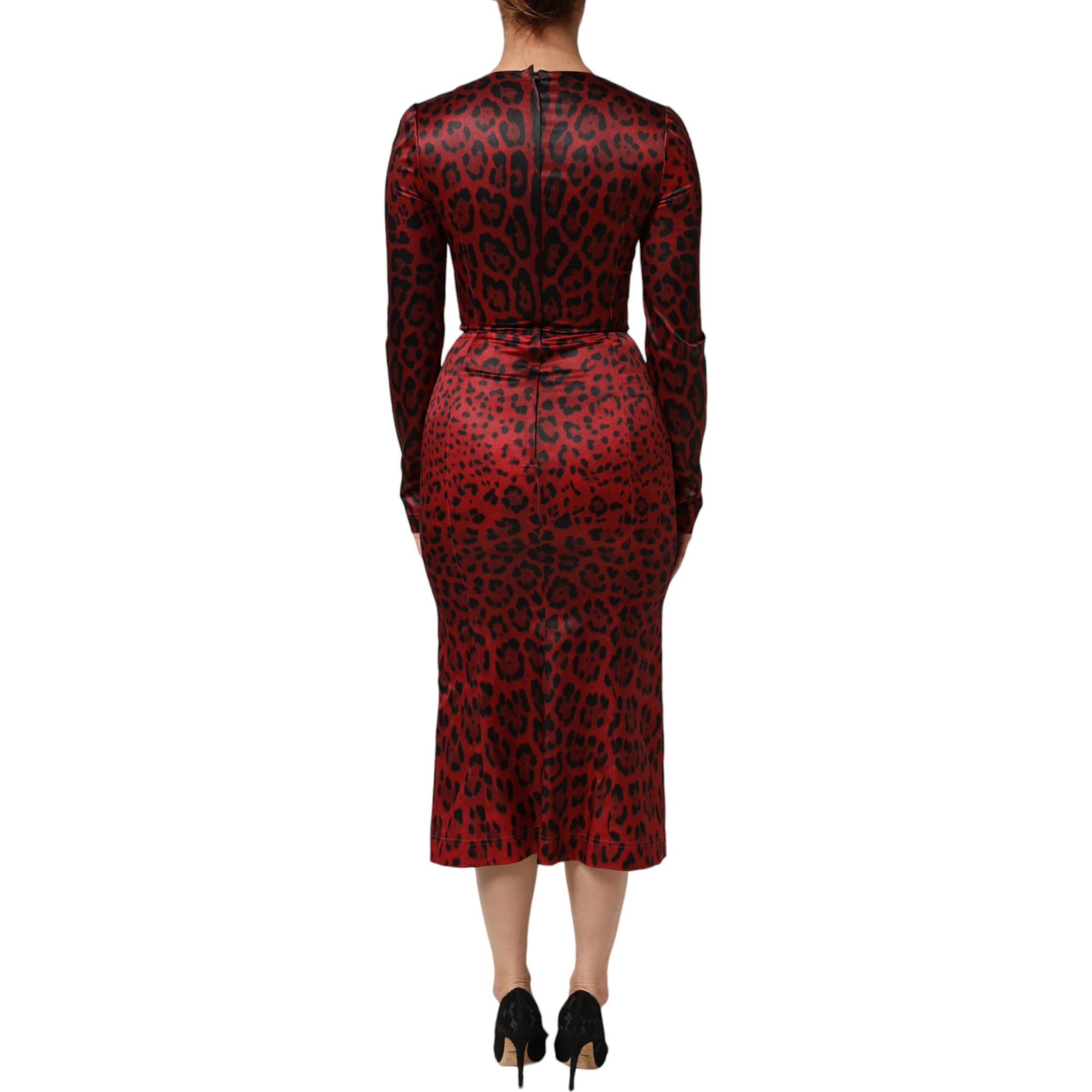 Red Leopard Sheath Long Sleeves Dress