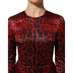 Red Leopard Sheath Long Sleeves Dress