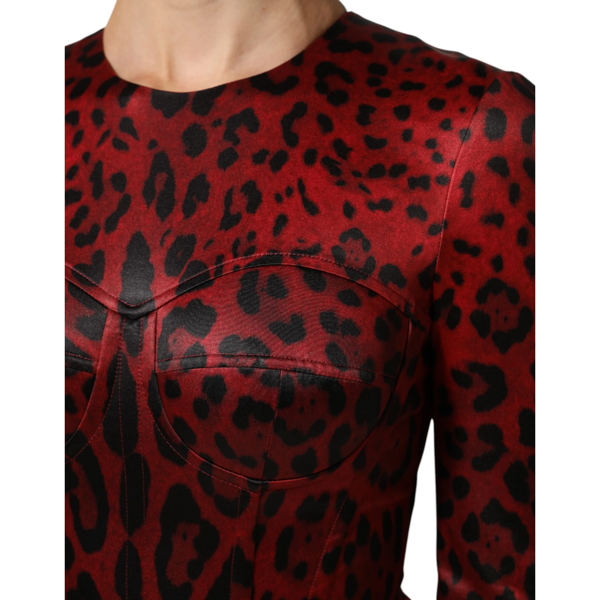 Red Leopard Sheath Long Sleeves Dress