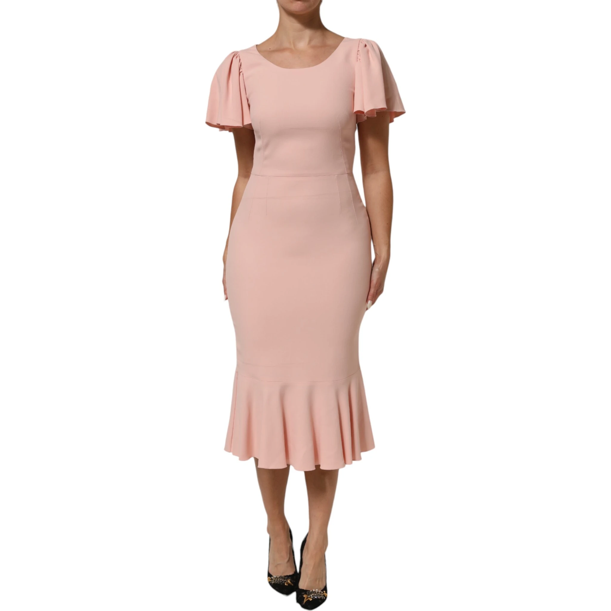 Pink Viscose Short Sleeves Sheath Midi Dress
