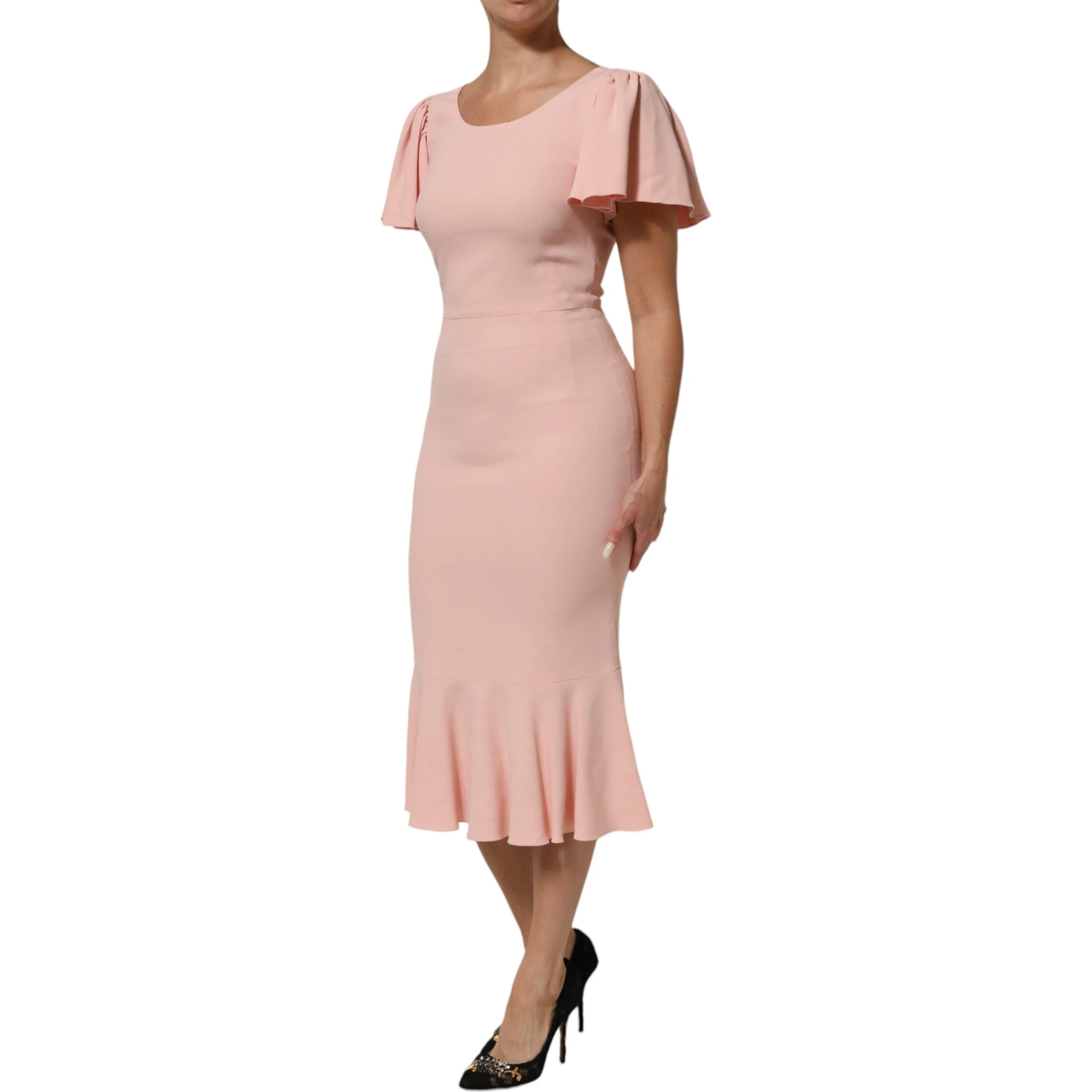 Pink Viscose Short Sleeves Sheath Midi Dress
