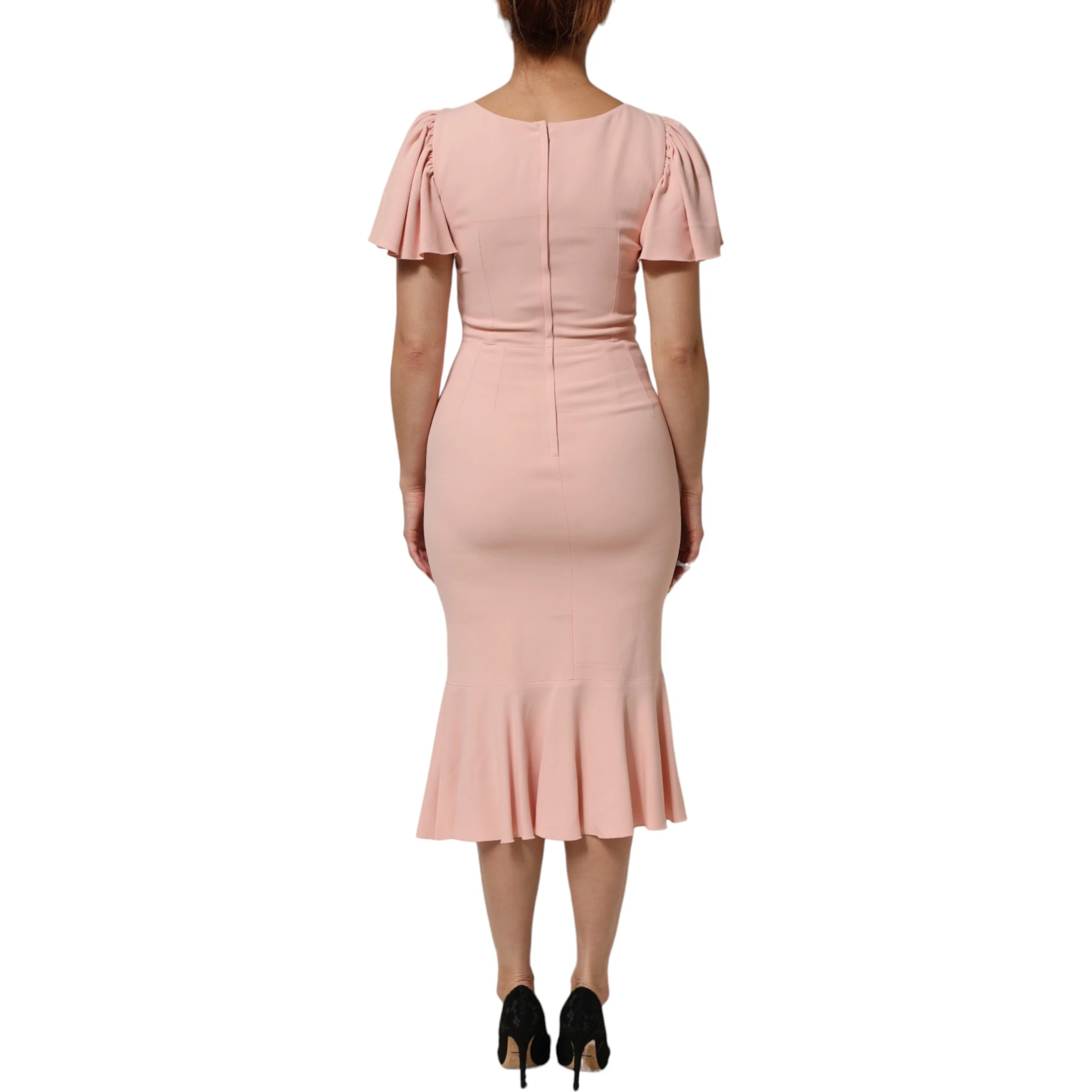 Pink Viscose Short Sleeves Sheath Midi Dress