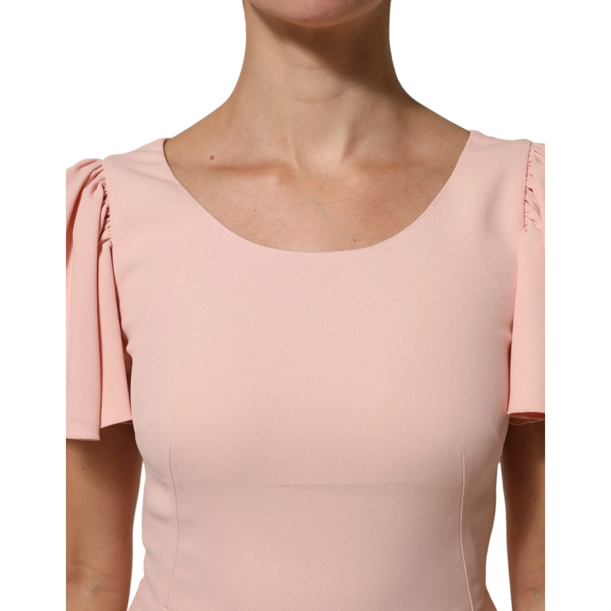 Pink Viscose Short Sleeves Sheath Midi Dress
