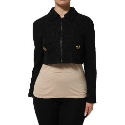 Black Cotton Full Zip Cropped Coat Jacket