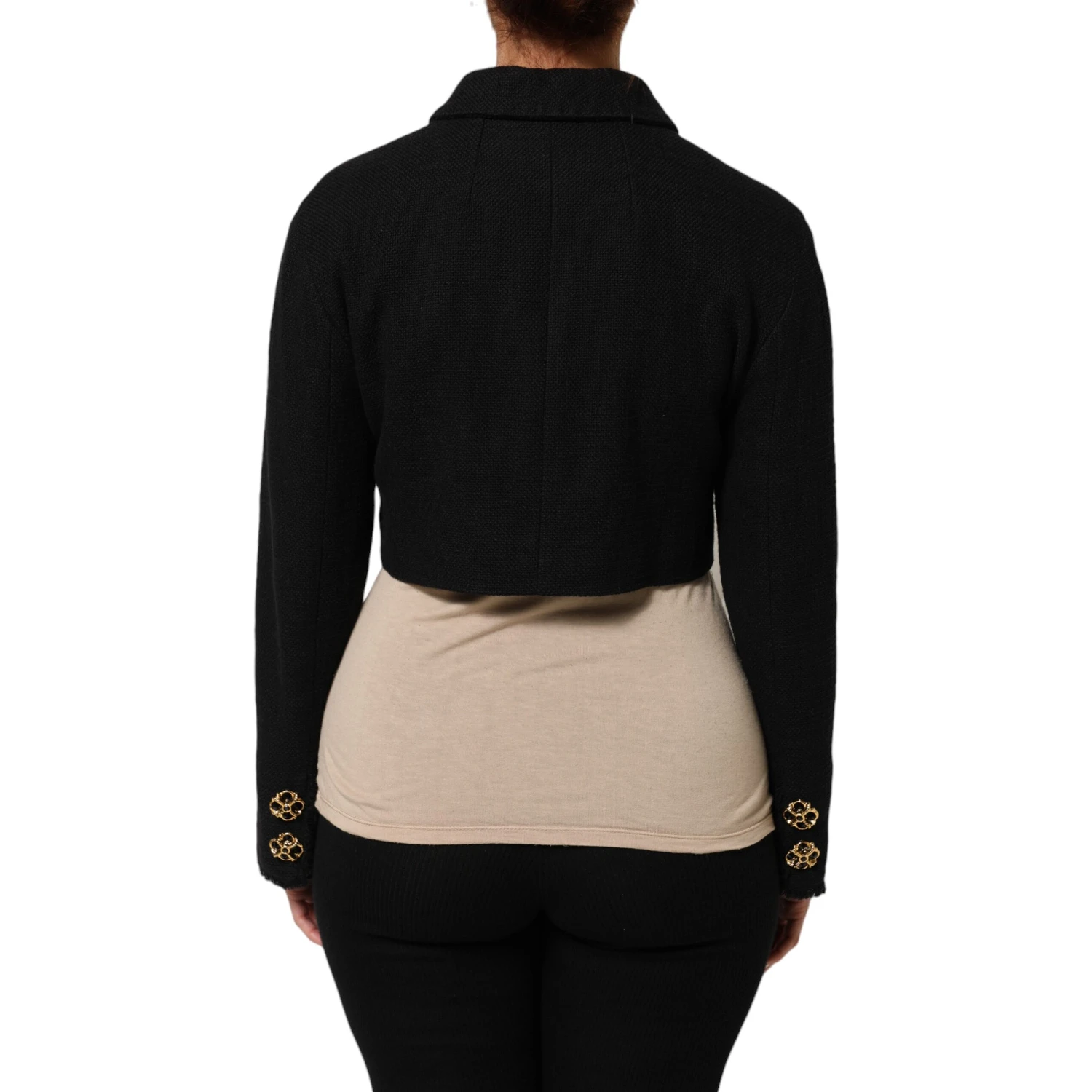 Black Cotton Full Zip Cropped Coat Jacket