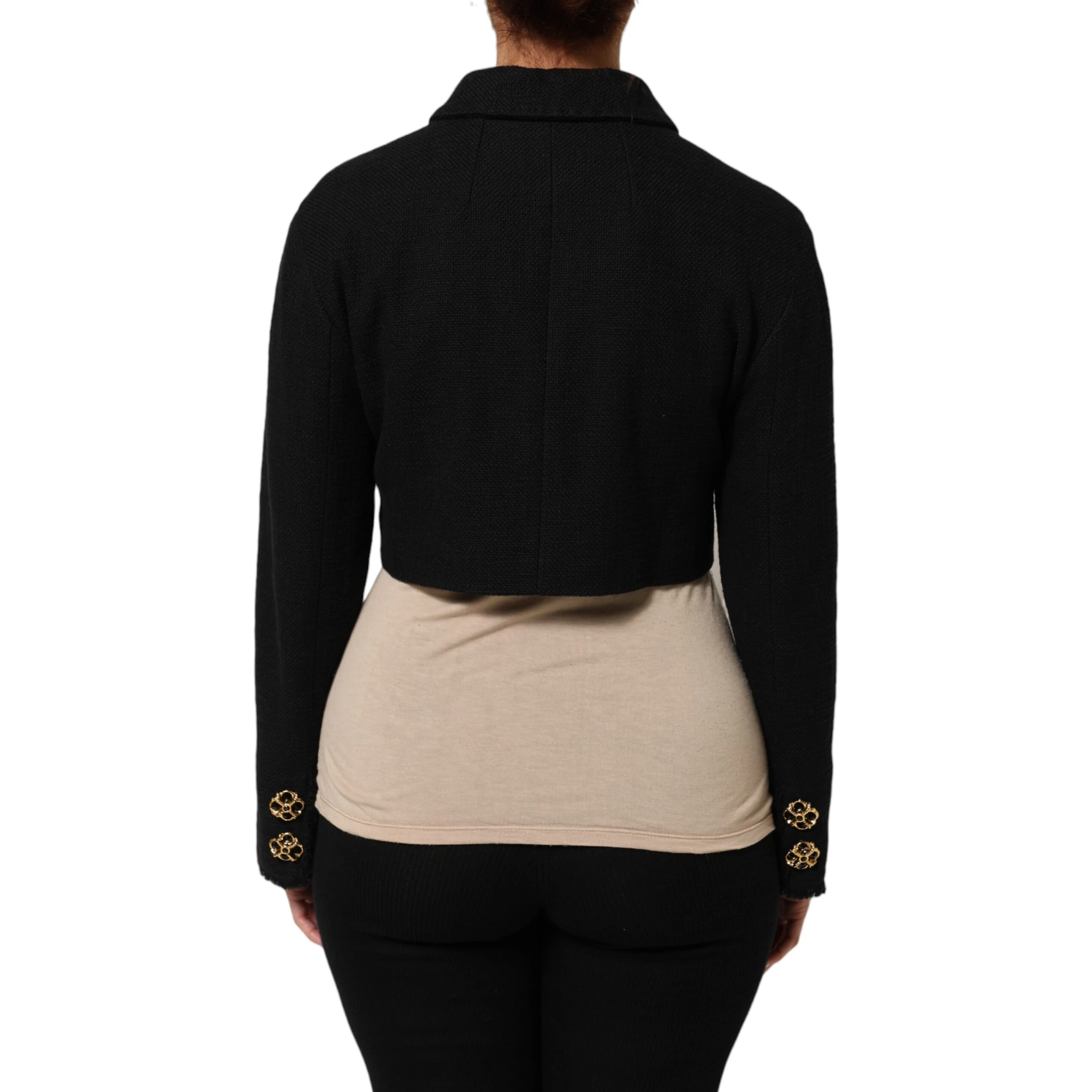 Black Cotton Full Zip Cropped Coat Jacket