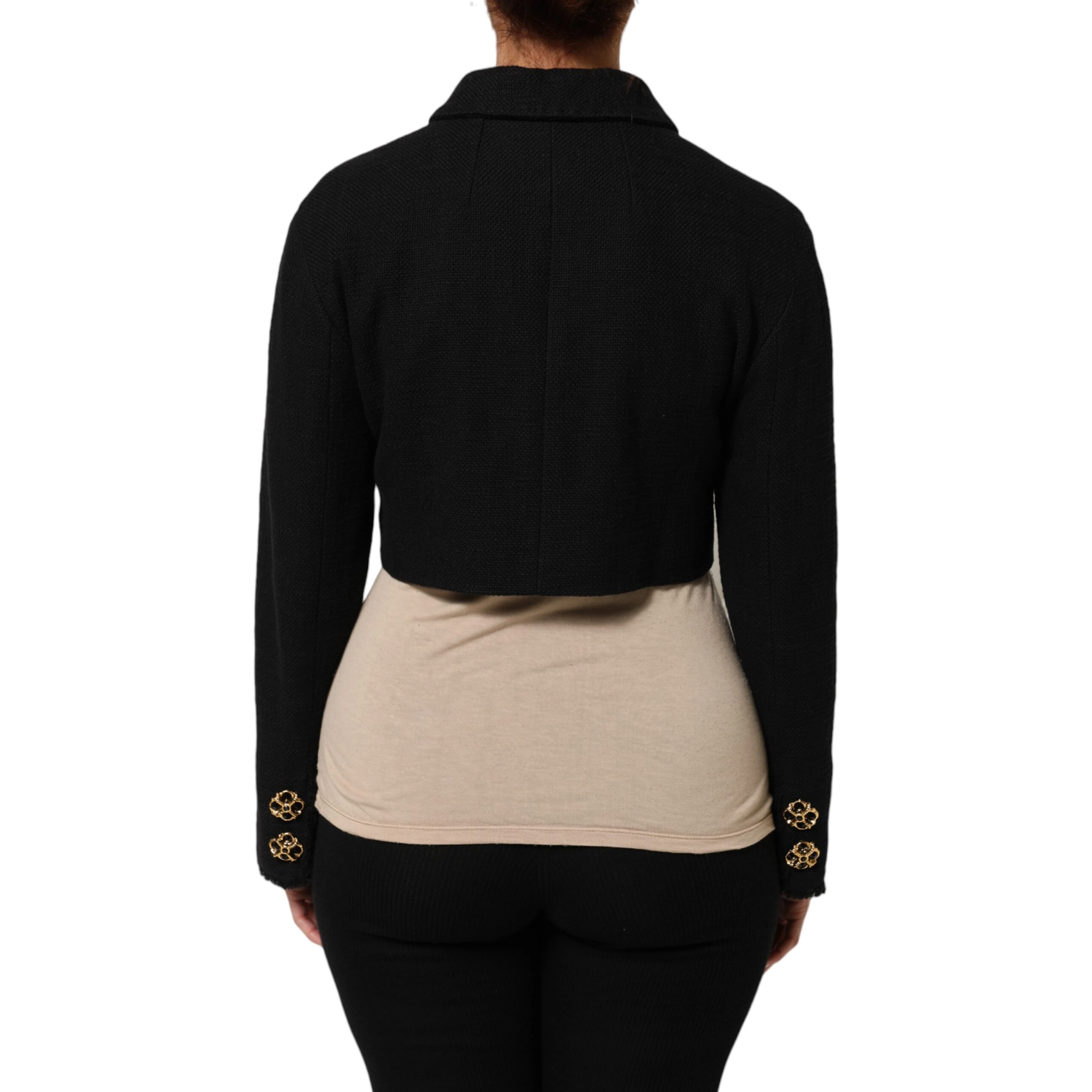 Black Cotton Full Zip Cropped Coat Jacket