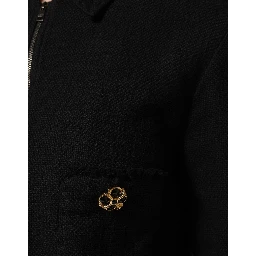 Black Cotton Full Zip Cropped Coat Jacket