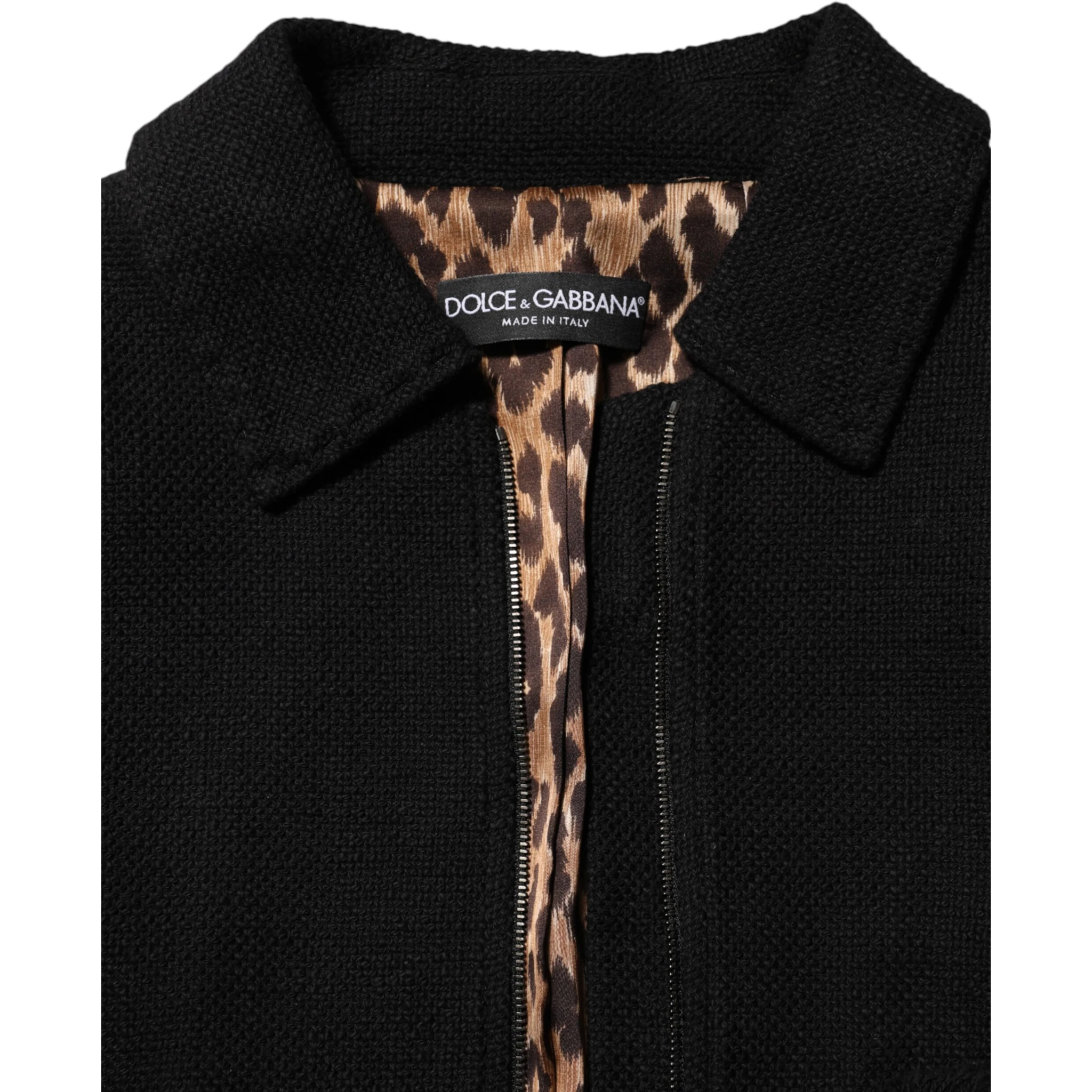 Black Cotton Full Zip Cropped Coat Jacket