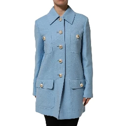 Blue Buttoned Down Trench Coat Jacket
