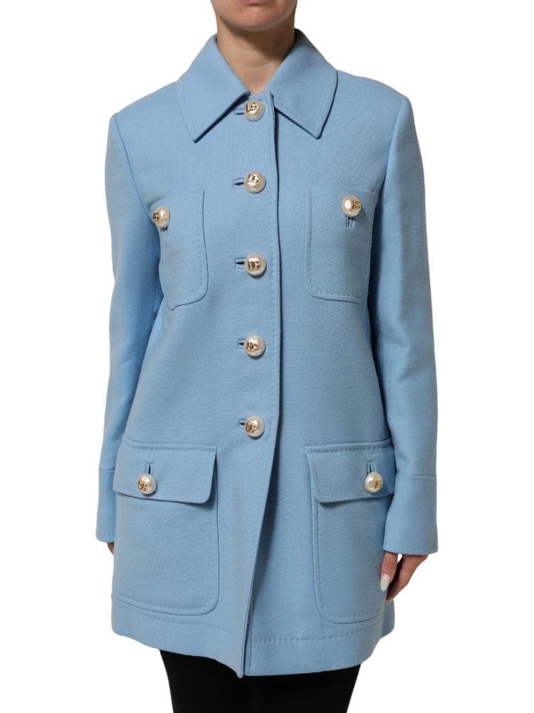Blue Buttoned Down Trench Coat Jacket